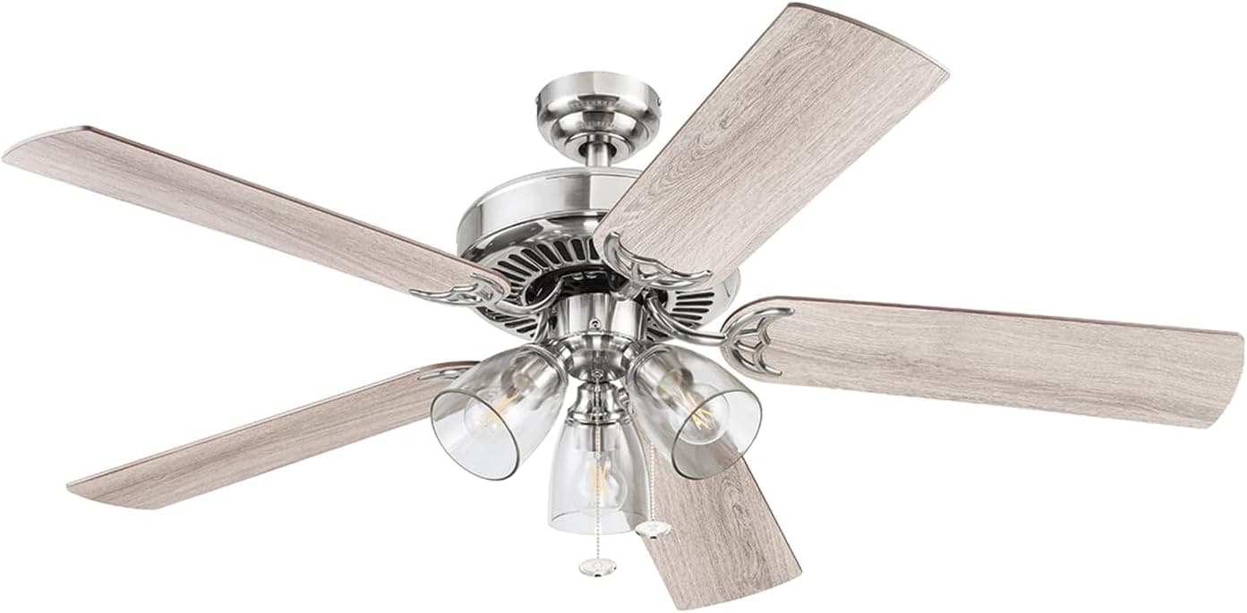 52 in. Indoor Farmhouse Matte Nickel LED Ceiling Fan with Light Pull Chain, Reversible Fan in Winter Summer-1-ErisView