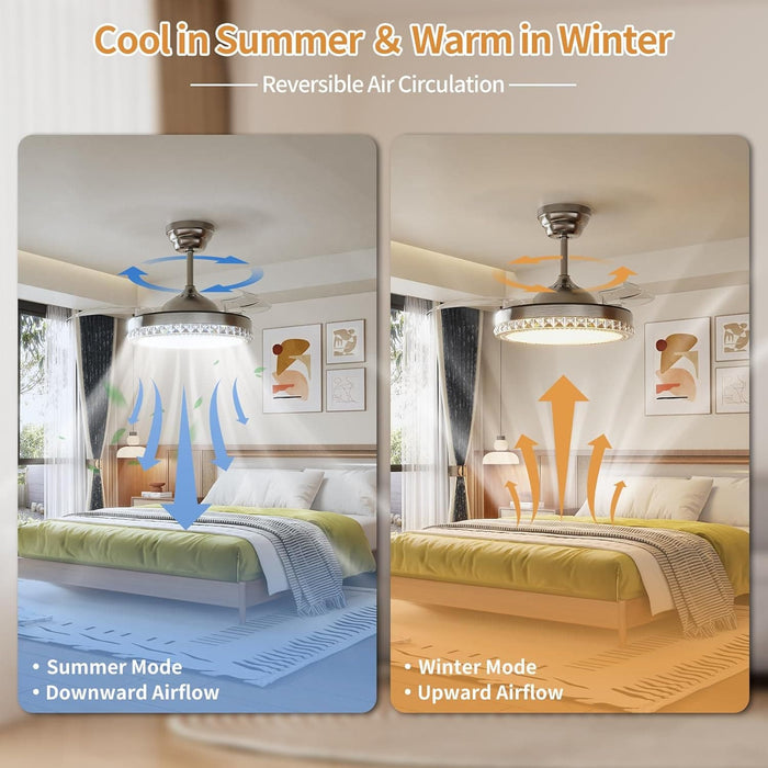 52 in. Indoor Flush Mount Ceiling Fans with Lights, Black Walnut Remote Control Fan, Modern Farmhouse Low Profile Reversible Ceiling Fan Summer Winter-22-ErisView
