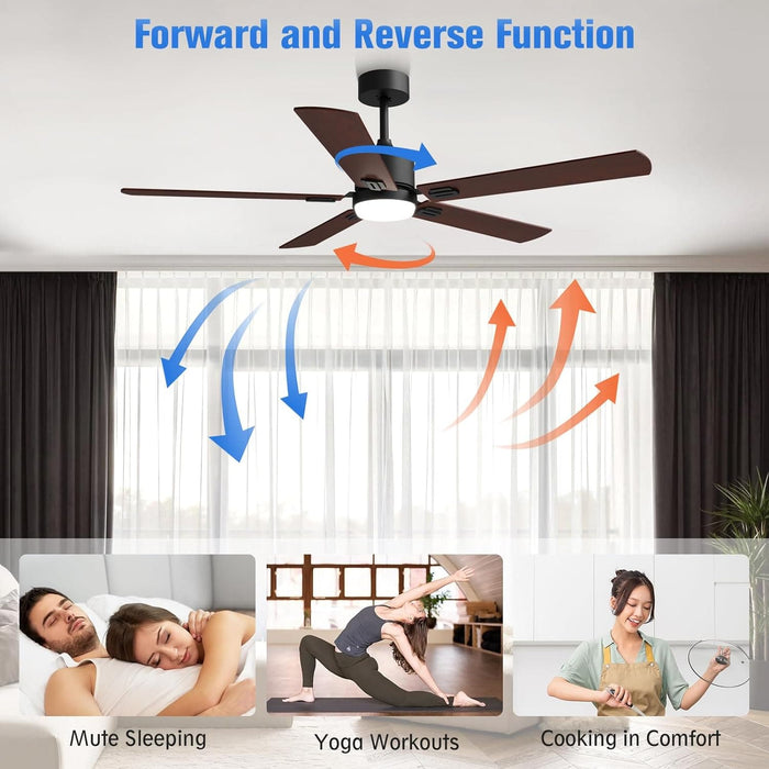 52 in. Indoor Flush Mount Ceiling Fans with Lights, Black Walnut Remote Control Fan, Modern Farmhouse Low Profile Reversible Ceiling Fan Summer Winter-2-ErisView