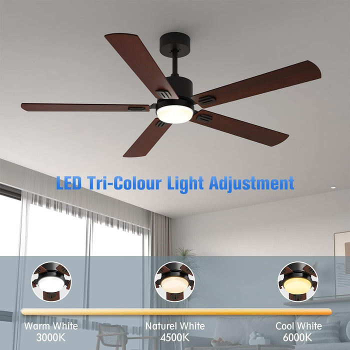 52 in. Indoor Flush Mount Ceiling Fans with Lights, Black Walnut Remote Control Fan, Modern Farmhouse Low Profile Reversible Ceiling Fan Summer Winter-3-ErisView