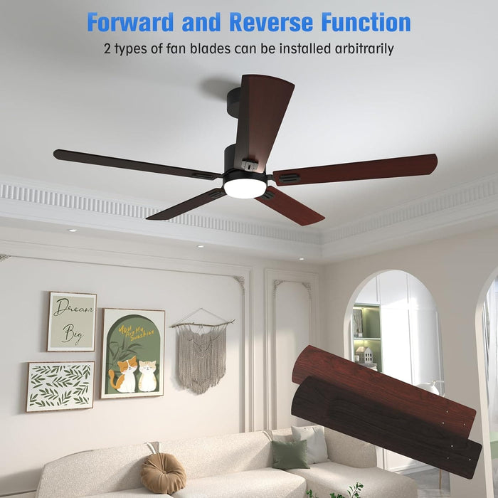 52 in. Indoor Flush Mount Ceiling Fans with Lights, Black Walnut Remote Control Fan, Modern Farmhouse Low Profile Reversible Ceiling Fan Summer Winter-5-ErisView