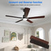 52 in. Indoor Flush Mount Ceiling Fans with Lights, Black Walnut Remote Control Fan, Modern Farmhouse Low Profile Reversible Ceiling Fan Summer Winter-5-ErisView