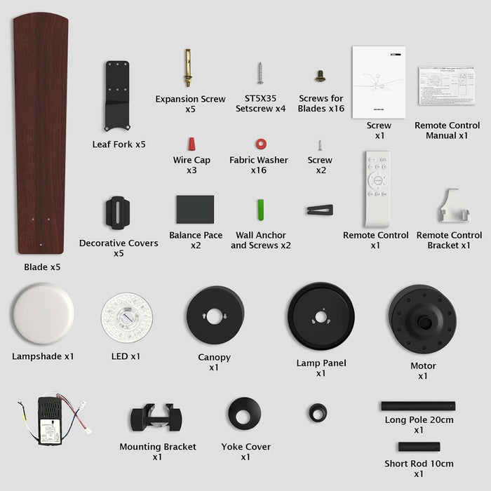 52 in. Indoor Flush Mount Ceiling Fans with Lights, Black Walnut Remote Control Fan, Modern Farmhouse Low Profile Reversible Ceiling Fan Summer Winter-7-ErisView