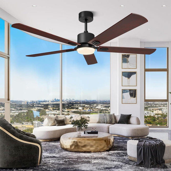 52 in. Indoor Flush Mount Ceiling Fans with Lights, Black Walnut Remote Control Fan, Modern Farmhouse Low Profile Reversible Ceiling Fan Summer Winter-8-ErisView