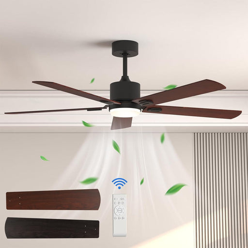 52 in. Indoor Flush Mount Ceiling Fans with Lights, Black Walnut Remote Control Fan, Modern Farmhouse Low Profile Reversible Ceiling Fan Summer Winter-1-ErisView