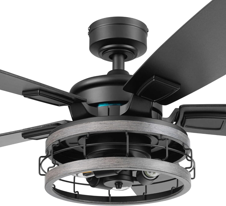 52 in. Indoor LED Industrial Looking Ceiling Fan with Light and Remote Control, Matte Black Reversible Ceiling Fan-11-ErisView