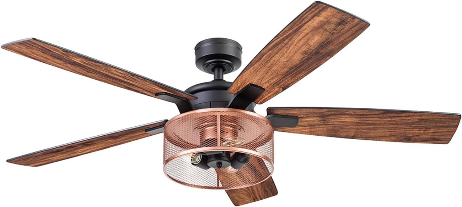 52 in. Indoor LED Industrial Looking Ceiling Fan with Light and Remote Control, Matte Black Reversible Ceiling Fan-14-ErisView