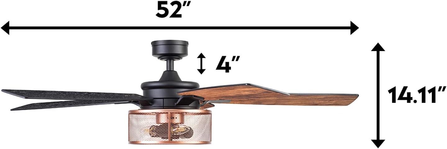 52 in. Indoor LED Industrial Looking Ceiling Fan with Light and Remote Control, Matte Black Reversible Ceiling Fan-20-ErisView