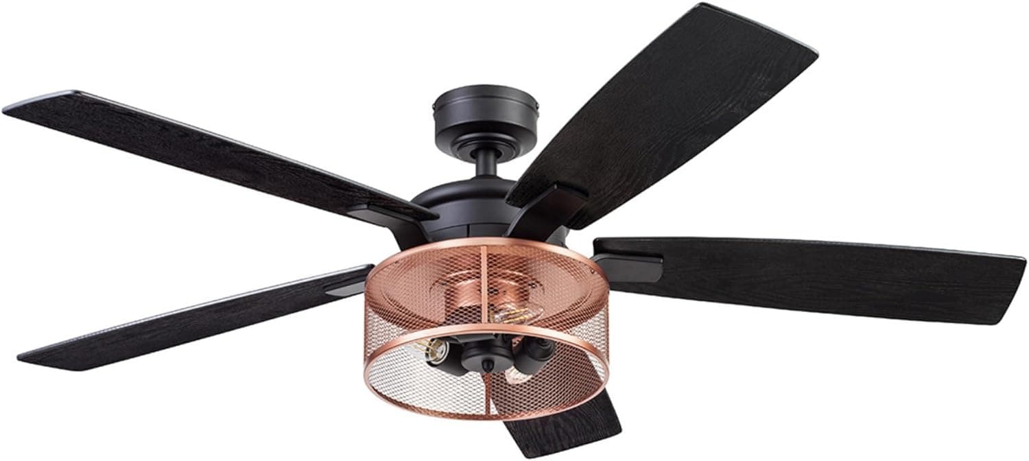 52 in. Indoor LED Industrial Looking Ceiling Fan with Light and Remote Control, Matte Black Reversible Ceiling Fan-21-ErisView