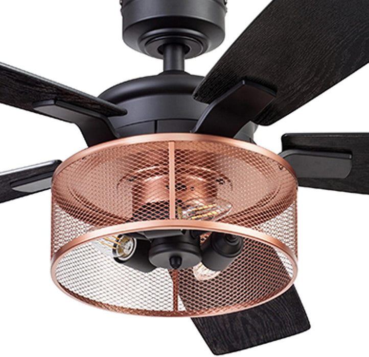 52 in. Indoor LED Industrial Looking Ceiling Fan with Light and Remote Control, Matte Black Reversible Ceiling Fan-22-ErisView