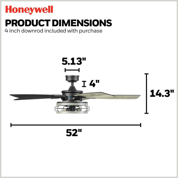 52 in. Indoor LED Industrial Looking Ceiling Fan with Light and Remote Control, Matte Black Reversible Ceiling Fan-7-ErisView
