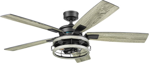 52 in. Indoor LED Industrial Looking Ceiling Fan with Light and Remote Control, Matte Black Reversible Ceiling Fan-1-ErisView
