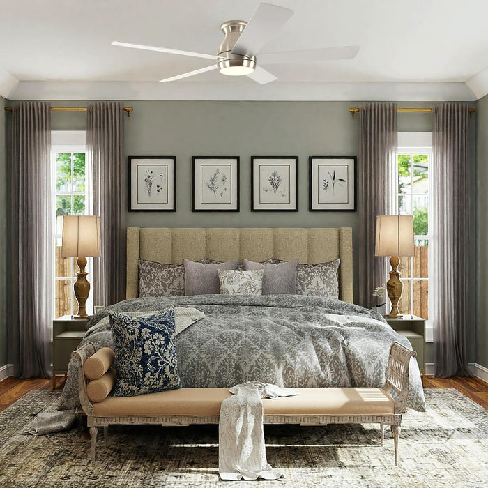 52 in. Indoor Low Profile Brushed Nickel Ceiling Fan for Bedroom Living Room Dining Room, Good Ceiling Fans, 5 Blade Ceiling Fan-5-ErisView