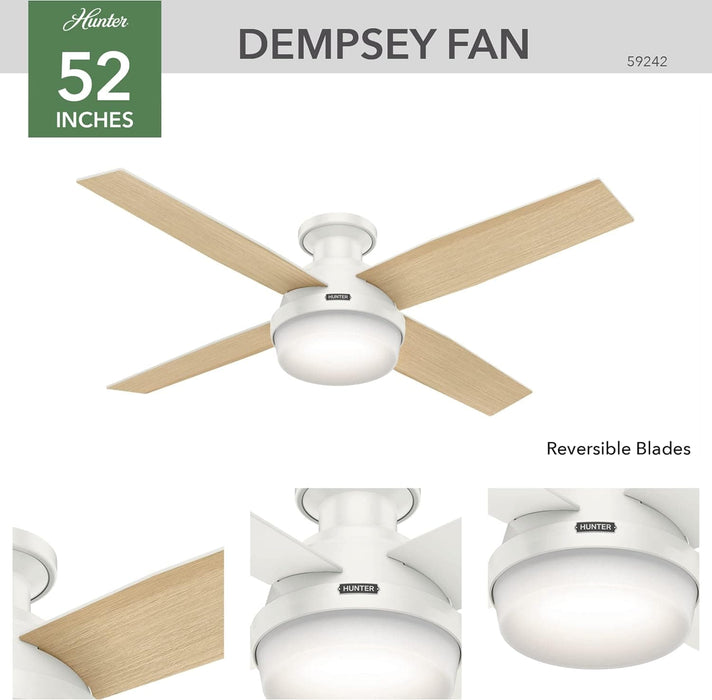 52 in. Indoor Low Profile Ceiling Fan and Light, White Ceiling Fan, Hugger Ceiling Fan with Light-2-ErisView