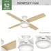 52 in. Indoor Low Profile Ceiling Fan and Light, White Ceiling Fan, Hugger Ceiling Fan with Light-2-ErisView