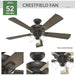 52 in. Indoor Noble Bronze Ceiling Fan with Remote Control, Dimmable Ceiling Fan and Light, Hugger Ceiling Fans-4-ErisView