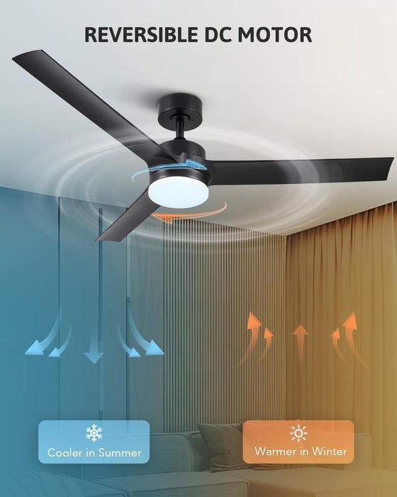 52 in. Indoor Outdoor Black Modern Ceiling Fan and Remote, Reversible Quiet Ceiling Fan for Bedroom, Outdoor Patio Ceiling Fans-6-ErisView