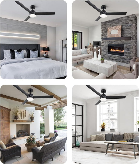 52 in. Indoor Outdoor Black Modern Ceiling Fan and Remote, Reversible Quiet Ceiling Fan for Bedroom, Outdoor Patio Ceiling Fans-7-ErisView