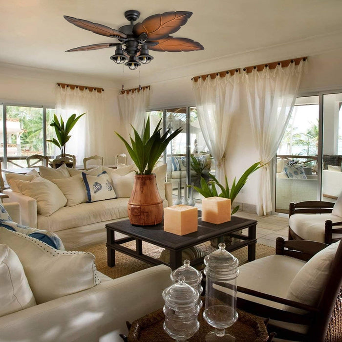 52 in. Indoor Outdoor Ceiling Fan with Light, Bronze Tropical Ceiling Fan with Remote Control, Weather Resistant Palm Leaf Ceiling Fan-2-ErisView