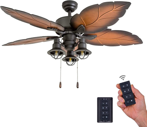 52 in. Indoor Outdoor Ceiling Fan with Light, Bronze Tropical Ceiling Fan with Remote Control, Weather Resistant Palm Leaf Ceiling Fan-1-ErisView