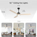 52 in. Indoor Outdoor Ceiling Fan with Light and Remote, Natural Wood Reversible Quiet Ceiling Fans for Bedroom Living Room, Patio Fans-2-ErisView