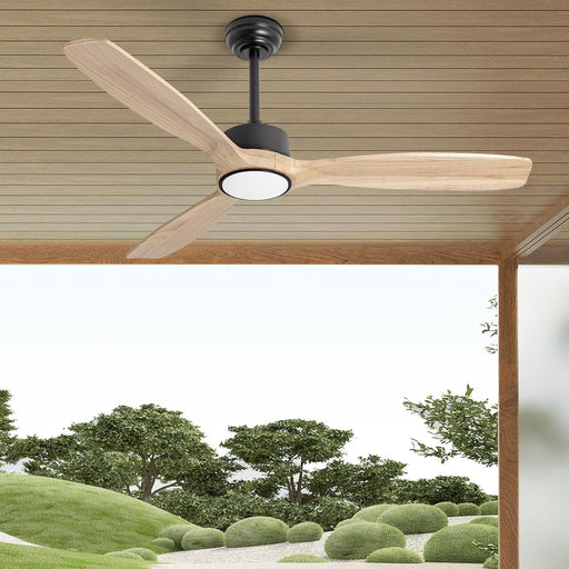 52 in. Indoor Outdoor Ceiling Fan with Light and Remote, Natural Wood Reversible Quiet Ceiling Fans for Bedroom Living Room, Patio Fans-1-ErisView