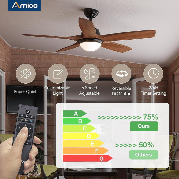 52 in. Indoor Outdoor Ceiling Fan with Remote Control, Reversible Ceiling Fan for Bedroom Dining Room Living Room, Outdoor Fan for Patio-2-ErisView