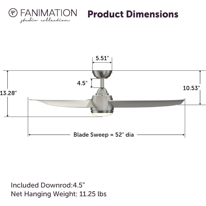 52 in. Indoor Outdoor Ceiling Fans with LED Light Kit, Brushed Nickel Ceiling Fan, Gray Ceiling Fan-11-ErisView