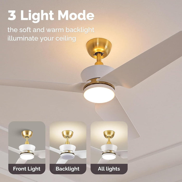52 in. Indoor Outdoor Ceiling Fans with Light Remote APP Control, 3 Blade Modern White Gold Ceiling Fan for Bedroom Living Room, Outdoor Patio Fans-2-ErisView