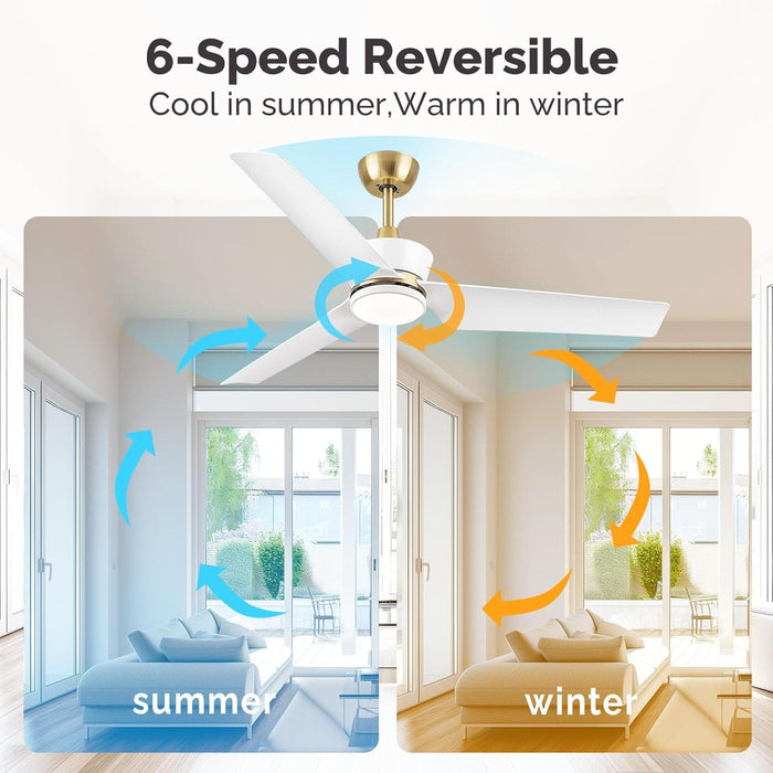 52 in. Indoor Outdoor Ceiling Fans with Light Remote APP Control, 3 Blade Modern White Gold Ceiling Fan for Bedroom Living Room, Outdoor Patio Fans-3-ErisView