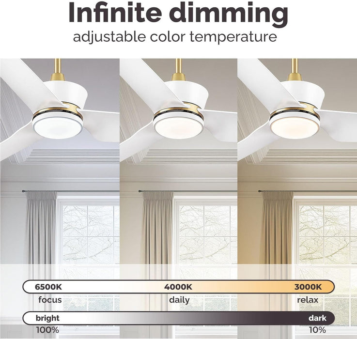 52 in. Indoor Outdoor Ceiling Fans with Light Remote APP Control, 3 Blade Modern White Gold Ceiling Fan for Bedroom Living Room, Outdoor Patio Fans-4-ErisView