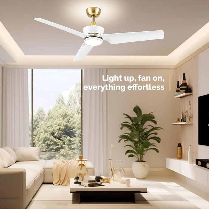 52 in. Indoor Outdoor Ceiling Fans with Light Remote APP Control, 3 Blade Modern White Gold Ceiling Fan for Bedroom Living Room, Outdoor Patio Fans-5-ErisView