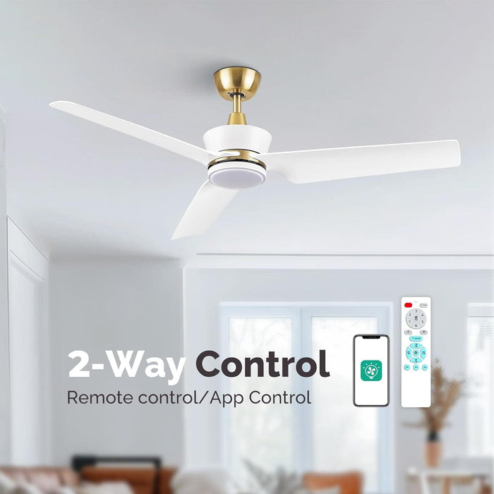 52 in. Indoor Outdoor Ceiling Fans with Light Remote APP Control, 3 Blade Modern White Gold Ceiling Fan for Bedroom Living Room, Outdoor Patio Fans-6-ErisView