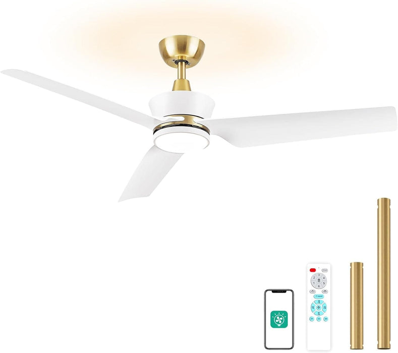52 in. Indoor Outdoor Ceiling Fans with Light Remote APP Control, 3 Blade Modern White Gold Ceiling Fan for Bedroom Living Room, Outdoor Patio Fans-8-ErisView