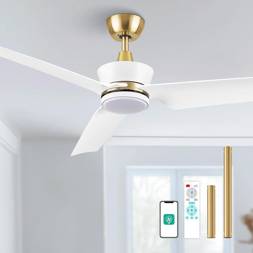 52 in. Indoor Outdoor Ceiling Fans with Light Remote APP Control, 3 Blade Modern White Gold Ceiling Fan for Bedroom Living Room, Outdoor Patio Fans-1-ErisView