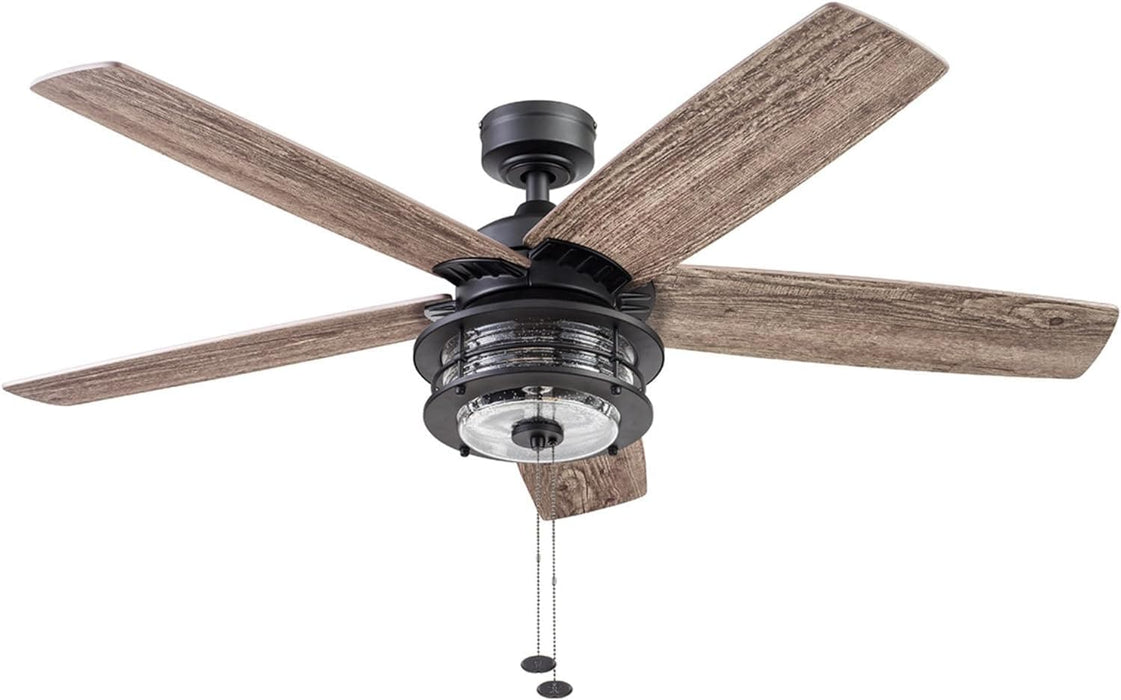 52 in. Indoor Outdoor Farmhouse Ceiling Fan with Light, Pull Chain, Reversible Fan for Summer Winter, Matte Black Outdoor Fan-1-ErisView
