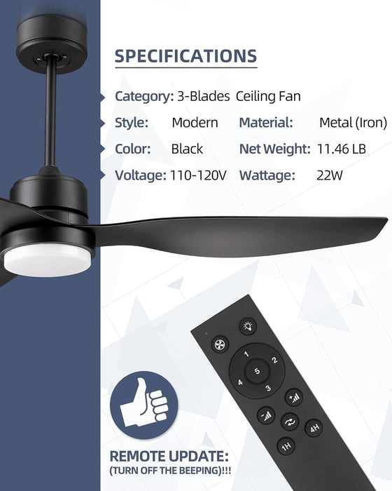 52 in. Indoor Outdoor Modern Ceiling Fan with Light and Remote, Reversible Ceiling Fan for Living Room Bedroom, Bathroom, Matte Black Outdoor Fan-2-ErisView