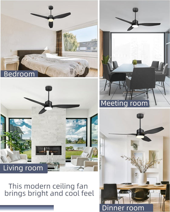 52 in. Indoor Outdoor Modern Ceiling Fan with Light and Remote, Reversible Ceiling Fan for Living Room Bedroom, Bathroom, Matte Black Outdoor Fan-5-ErisView