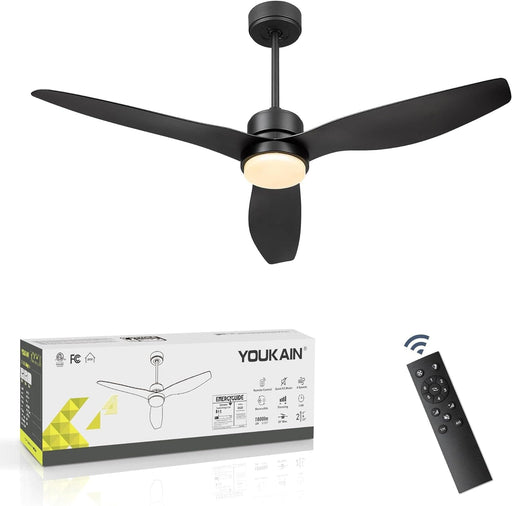 52 in. Indoor Outdoor Modern Ceiling Fan with Light and Remote, Reversible Ceiling Fan for Living Room Bedroom, Bathroom, Matte Black Outdoor Fan-1-ErisView