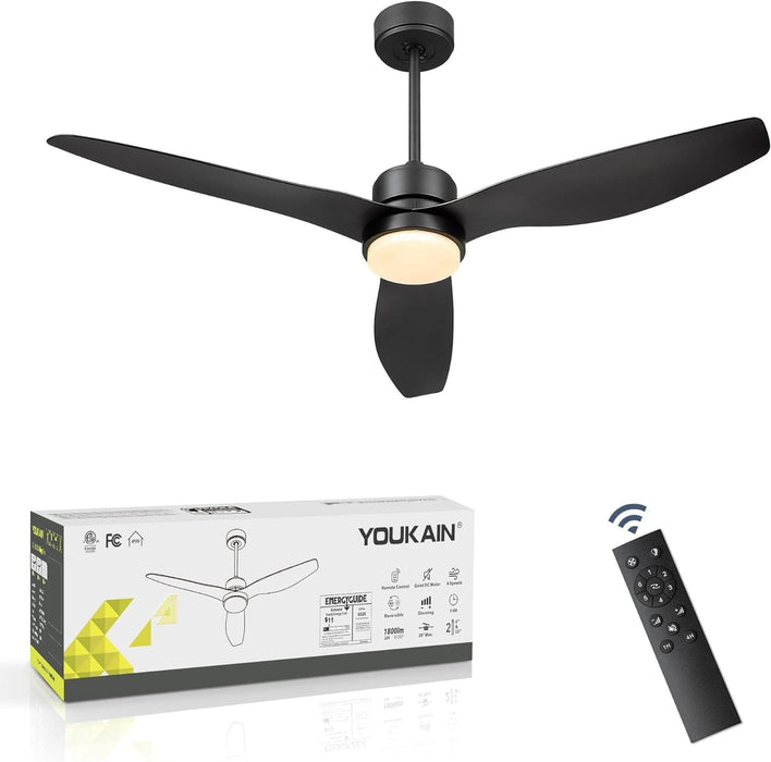 52 in. Indoor Outdoor Modern Ceiling Fan with Light and Remote, Reversible Ceiling Fan for Living Room Bedroom, Bathroom, Matte Black Outdoor Fan-1-ErisView