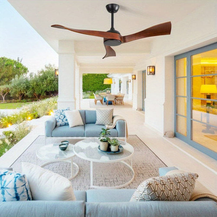 52 in. Indoor Outdoor Modern Ceiling Fan without Light with Solid Wood Blade Reversible Ceiling Fan for Porch-ErisView