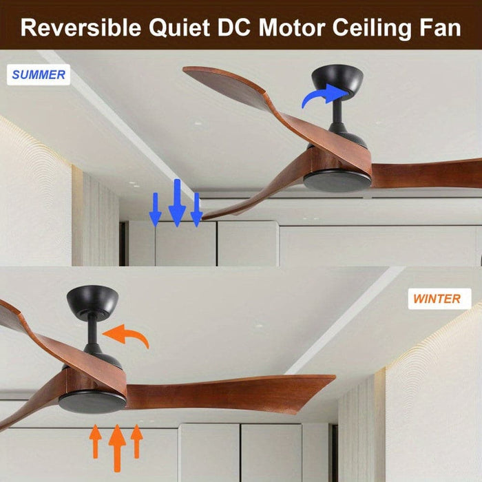 52 in. Indoor Outdoor Modern Ceiling Fan without Light with Solid Wood Blade Reversible Ceiling Fan for Porch-ErisView