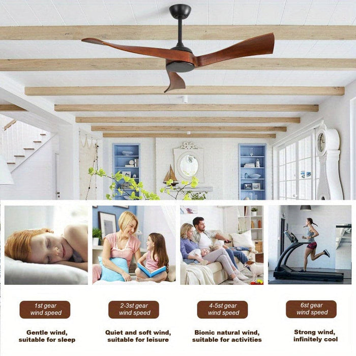52 in. Indoor Outdoor Modern Ceiling Fan without Light with Solid Wood Blade Reversible Ceiling Fan for Porch-ErisView