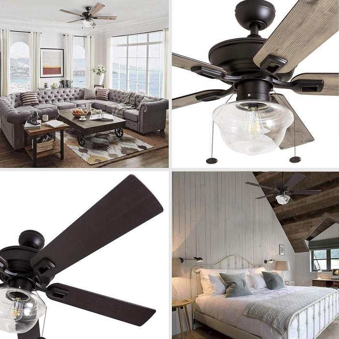 52 in. Indoor Outdoor Modern Farmhouse Ceiling Fan with Light, Bronze LED Ceiling Fan with Light Pull Chain, Reversible Ceiling Fan Summer Winter-2-ErisView