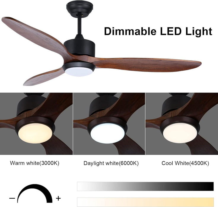 52 in. Indoor Outdoor Reversible Silent Ceiling Fan, Wood Ceiling Fan with Lights and Remote, 3 Blade Propeller Smart Ceiling Fan for Bedroom Living Room-10-ErisView