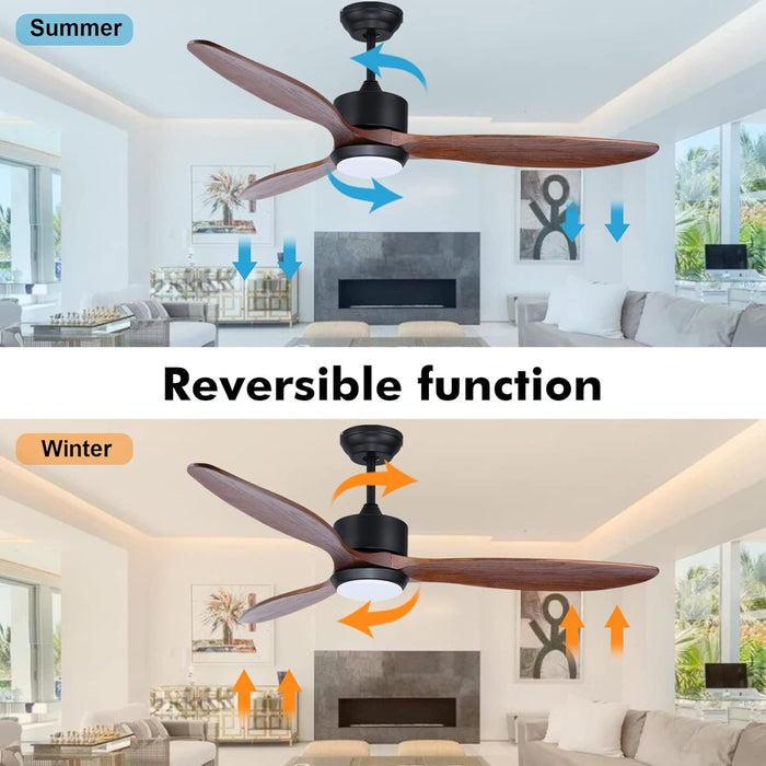 52 in. Indoor Outdoor Reversible Silent Ceiling Fan, Wood Ceiling Fan with Lights and Remote, 3 Blade Propeller Smart Ceiling Fan for Bedroom Living Room-12-ErisView