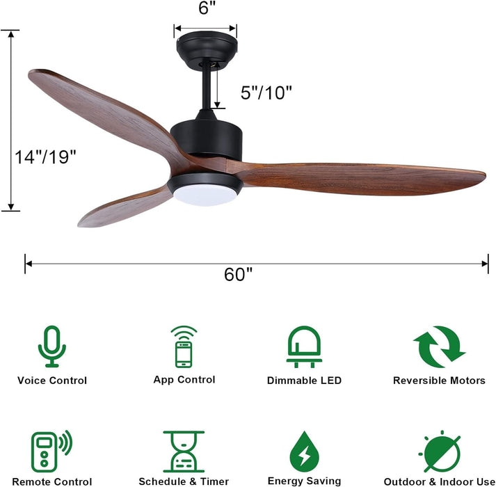 52 in. Indoor Outdoor Reversible Silent Ceiling Fan, Wood Ceiling Fan with Lights and Remote, 3 Blade Propeller Smart Ceiling Fan for Bedroom Living Room-13-ErisView