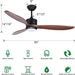 52 in. Indoor Outdoor Reversible Silent Ceiling Fan, Wood Ceiling Fan with Lights and Remote, 3 Blade Propeller Smart Ceiling Fan for Bedroom Living Room-13-ErisView