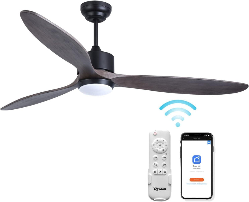 52 in. Indoor Outdoor Reversible Silent Ceiling Fan, Wood Ceiling Fan with Lights and Remote, 3 Blade Propeller Smart Ceiling Fan for Bedroom Living Room-14-ErisView