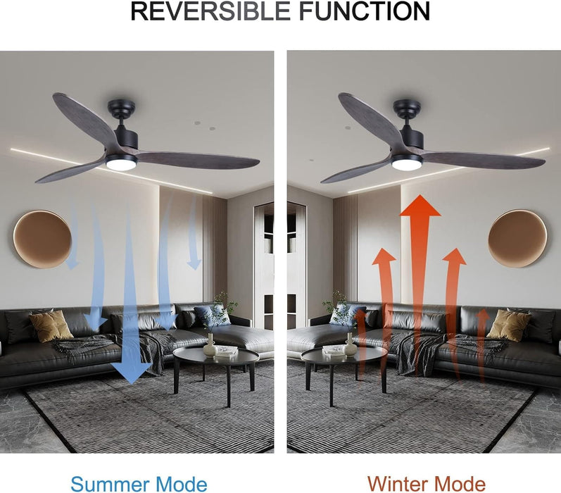 52 in. Indoor Outdoor Reversible Silent Ceiling Fan, Wood Ceiling Fan with Lights and Remote, 3 Blade Propeller Smart Ceiling Fan for Bedroom Living Room-18-ErisView